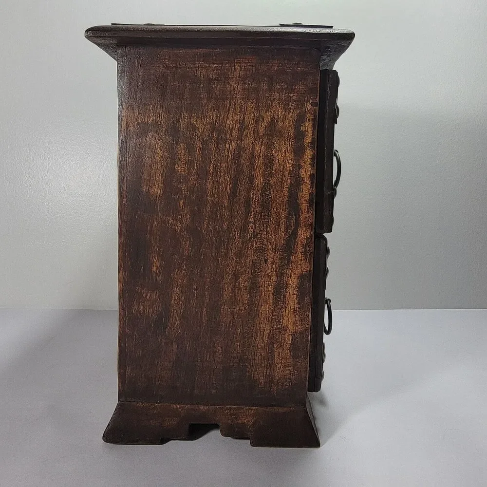 Vintage India Made Wooden Jewelry Box 4 Drawers Studded